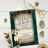 Invitation Verre Parties scintillant or, Ballons Vert 50e ann