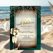 Invitation Verre Parties scintillant or, Ballons Vert 50e ann