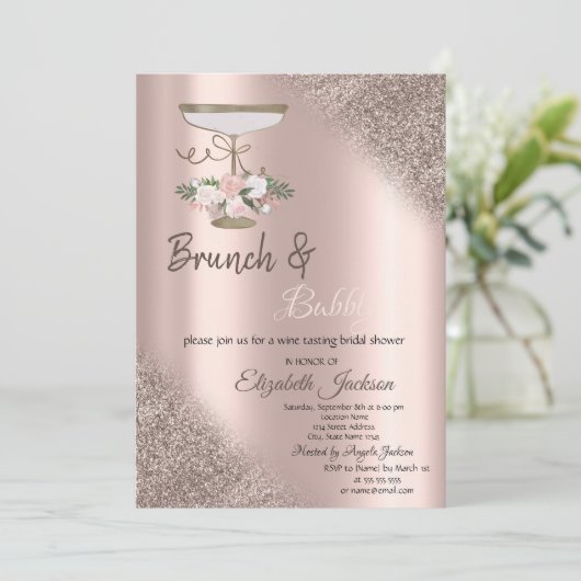 Invitation Verre, Parties scintillant or Rose Bokeh Brunch & (Debout devant)