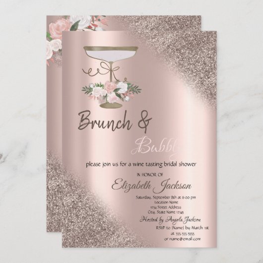 Invitation Verre, Parties scintillant or Rose Bokeh Brunch &  (Devant / Derrière)
