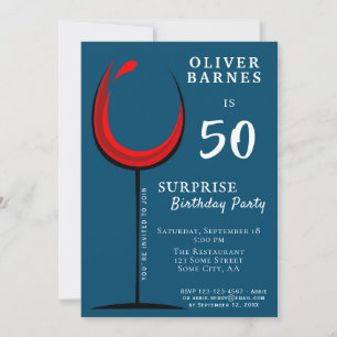 Invitation Verre rouge moderne 50e anniversaire Surprise Part