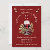 Invitation Verre rouge Olive Aquarelle 50e anniversaire (Devant)