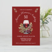 Invitation Verre rouge Olive Aquarelle 50e anniversaire (Debout devant)