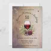 Invitation Verre rouge Olive Aquarelle 50e anniversaire (Devant)