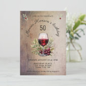 Invitation Verre rouge Olive Aquarelle 50e anniversaire (Debout devant)
