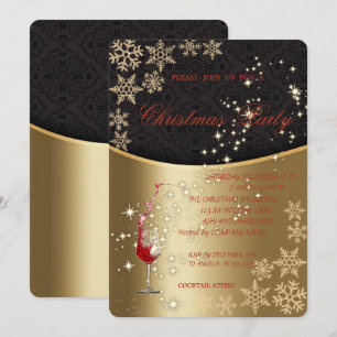 Invitation Verre Rouge Or Élégant, Fête de Noël d'Entreprise
