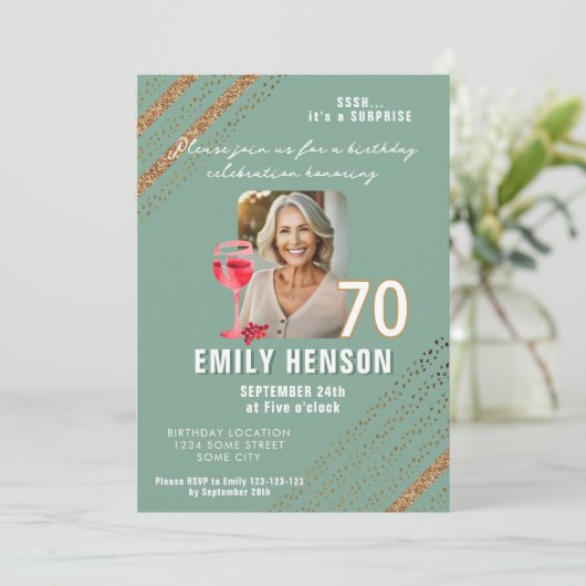 Invitation Verre rouge Parties scintillant 70e anniversaire d (Debout devant)