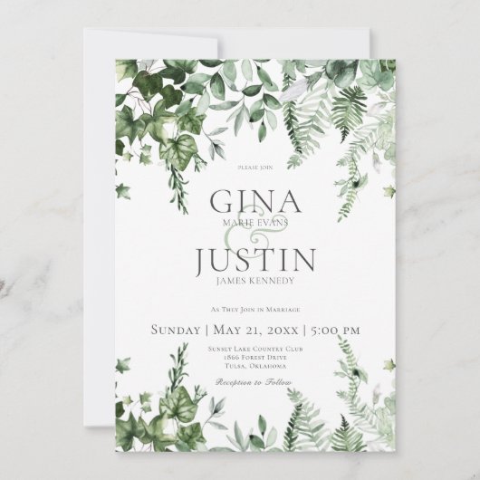 Invitation Verre rustique & Sage Green Mariage vert (Devant)