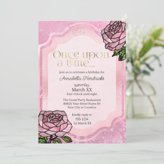 Invitation Verre tendu Roses Roses Roses Roses Dormir Beauté (Debout devant)