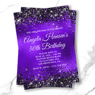 Invitation Verre Violet Pailleté Noir Feuille 50e Anniversair