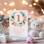 Invitation Verrerie florale rose pâle 1er anniversaire Invita