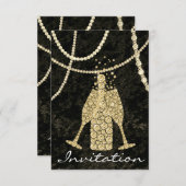 Invitation Verres à champagne à bulles en or noir et blanc po (Devant / Derrière)