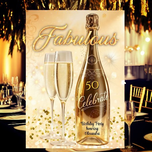 Invitation Verres à champagne dorés pour une fête d'anniversa