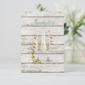 Invitation verres à champagne en bois blanchi de style campag (Debout devant)