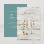 Invitation verres à champagne en bois blanchi de style campag (Devant / Derrière)