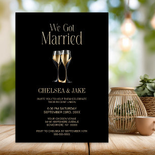 Invitation Verres à Champagne en Or Noir Mariage Après-Fête
