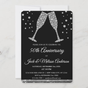 Invitation Verres à champagne pour fête d'anniversaire de mar