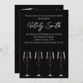 Invitation Verres à vin avec vin rouge élégant noir (Devant / Derrière)