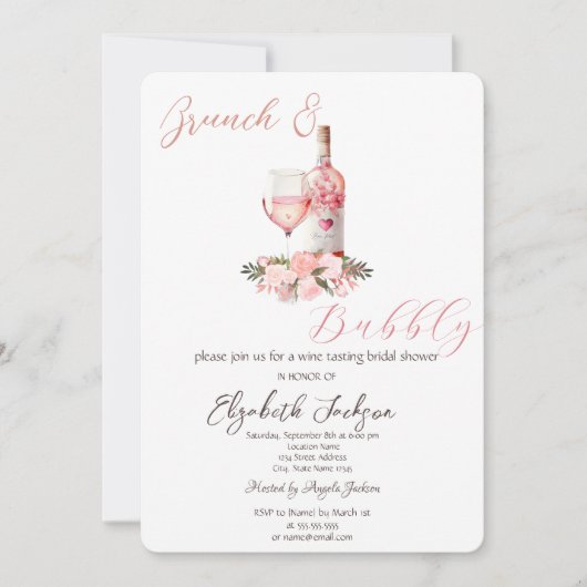 Invitation Verres à vin Bouteilles Roses Brunch & Bulles (Devant)