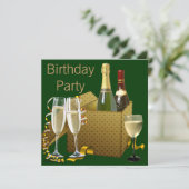 Invitation Verres à vin de champagne en or vert pour fête d'a (Debout devant)
