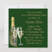 Invitation Verres à vin de champagne en or vert pour fête d'a (Dos)