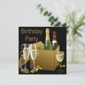 Invitation Verres à vin de Champagne Noir Or Fête d'Anniversa (Debout devant)
