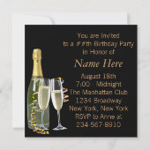 Invitation Verres à vin de Champagne Noir Or Fête d'Anniversa (Dos)