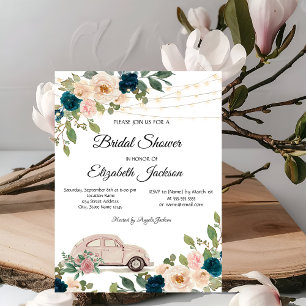 Invitation Verres à vin lumineux Roses bleues, Voiture Shower