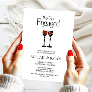 Invitation Verres à vin rouge et noir pour la fête de fiançai