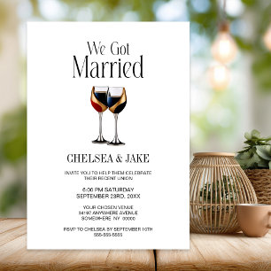 Invitation Verres à vin rouge or et bleu Mariage après-fête