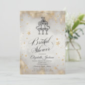 Invitation Verres Champagne Gold Stars Fête des mariées (Debout devant)