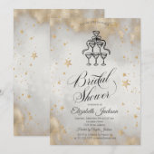 Invitation Verres Champagne Gold Stars Fête des mariées (Devant / Derrière)
