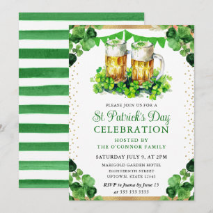 Invitation Verres de bière à l'aquarelle Saint-Patrick