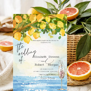 Invitation Verres de Champagne de Mer Citrons Mariage