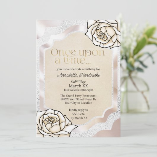 Invitation Verres de laque de Fairytale Roses blanches (Debout devant)
