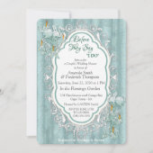 Invitation Verres de soie verte Sage & fleurs de flamants (Devant)