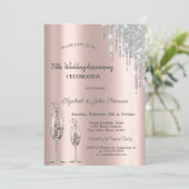 Invitation Verres de vin goutte à goutte Rose Gold Mariage An (Debout devant)