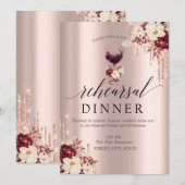 Invitation Verres de vin Roses à gouttes de paillettes Dîner  (Devant / Derrière)