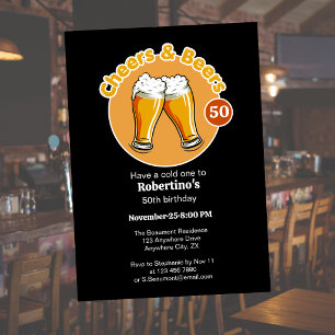 Invitation Verres rétro Cheers & Beers pour homme 50e anniver