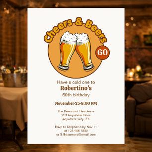 Invitation Verres rétro Cheers & Beers pour homme 60e anniver