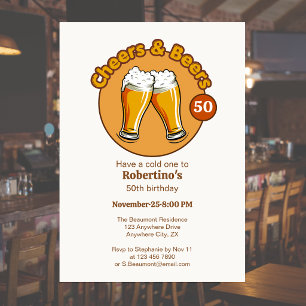 Invitation Verres rétro Cheers & Beers pour l'anniversaire de