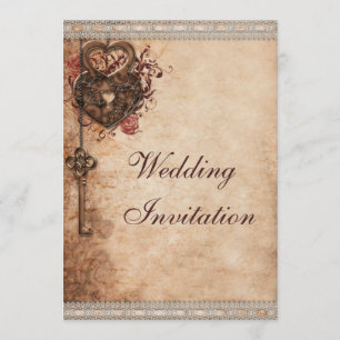 Invitation Verrouillage des coeurs vintages et Mariage clé