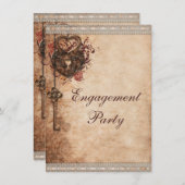 Invitation Verrouillage des coeurs vintages et partie d'engag (Devant / Derrière)