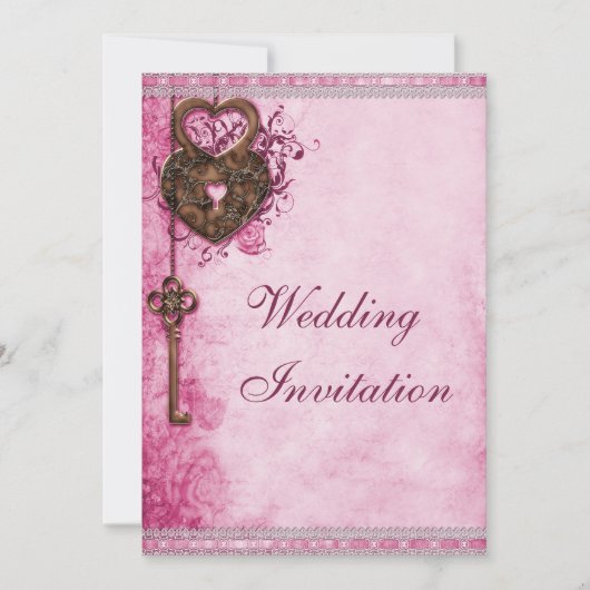 Invitation Verrouillage du coeur et Mariage rose (Devant)