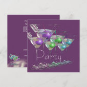 Invitation Verrres à cocktail martini teintés violet pour fêt (Devant / Derrière)