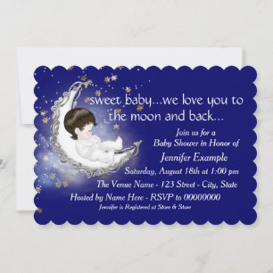 Invitation Vers le Baby shower de la Lune et du dos