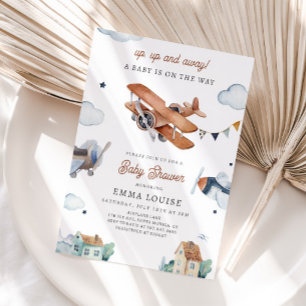 Invitation Vers le haut et vers l'extérieur, Baby shower Vint