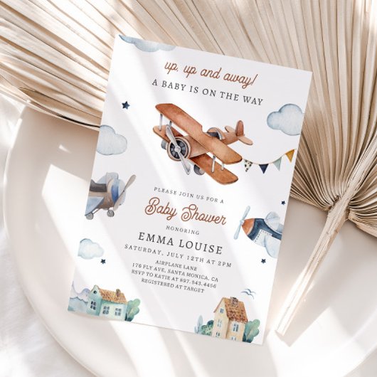 Invitation Vers le haut et vers l'extérieur, Baby shower Vint