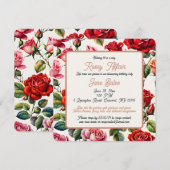 Invitation Vers le Rose : Fleur Jalon Anniversaire (Devant / Derrière)