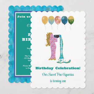 Invitation Verseau 1er Anniversaire Impressionniste Paillette